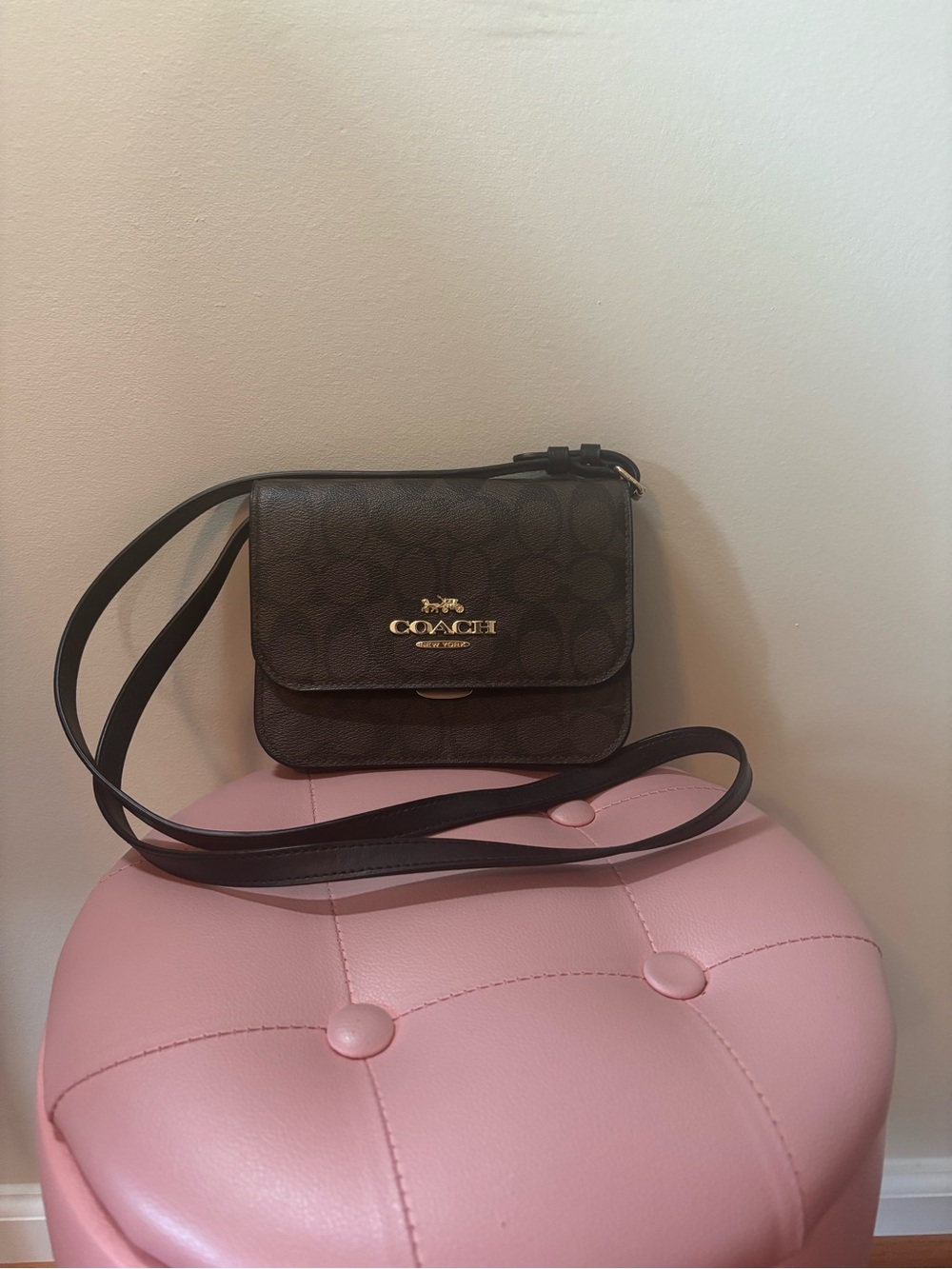 Coach Dark Brown Signature Crossbody with Gold Hardware